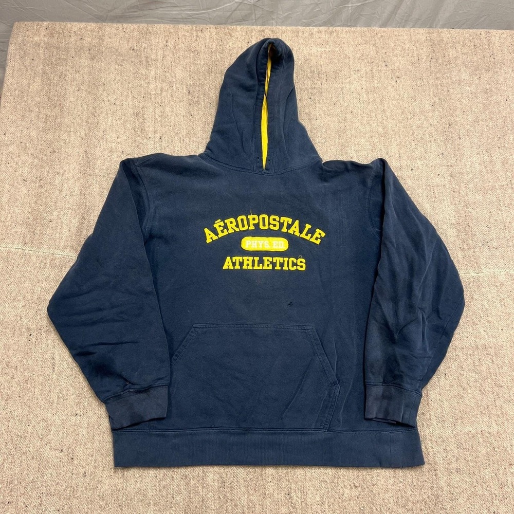 Vintage‎ Aeropostale Hoodie Mens Large Blue 2000s Y2K Distressed